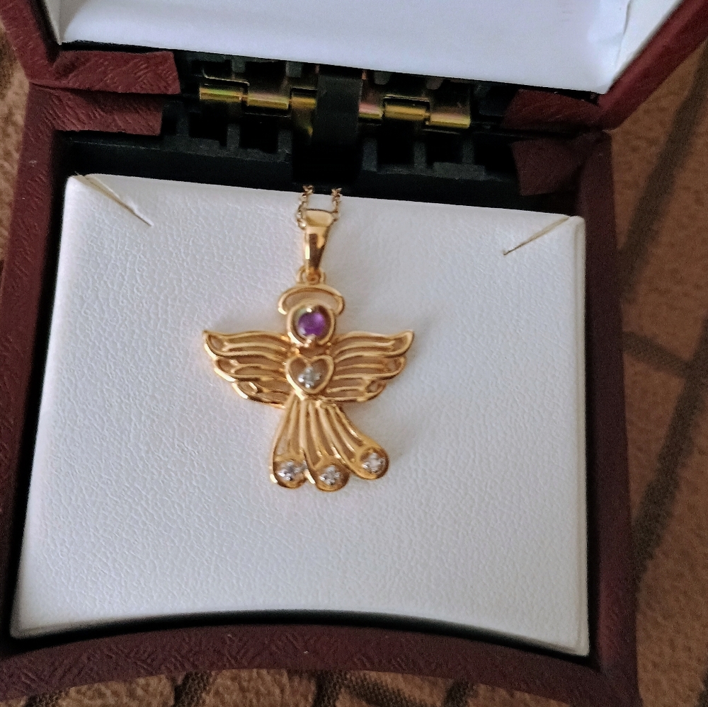 Gold vermeil over sterling silver amethyst and diamond necklace